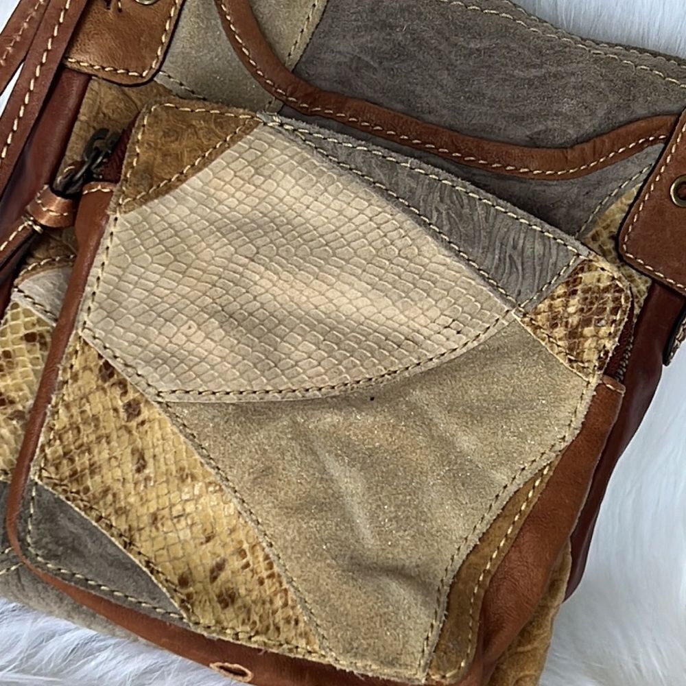 Fossil Brown Beige Leather Patchwork Crossbody Pu… - image 5